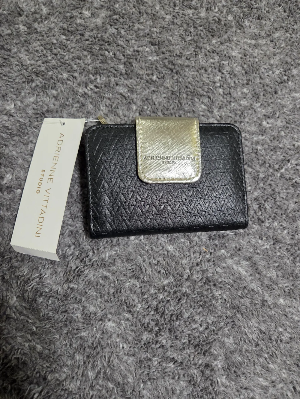 Adrienne Vittadini Black Wallet with Gold Snap Flap